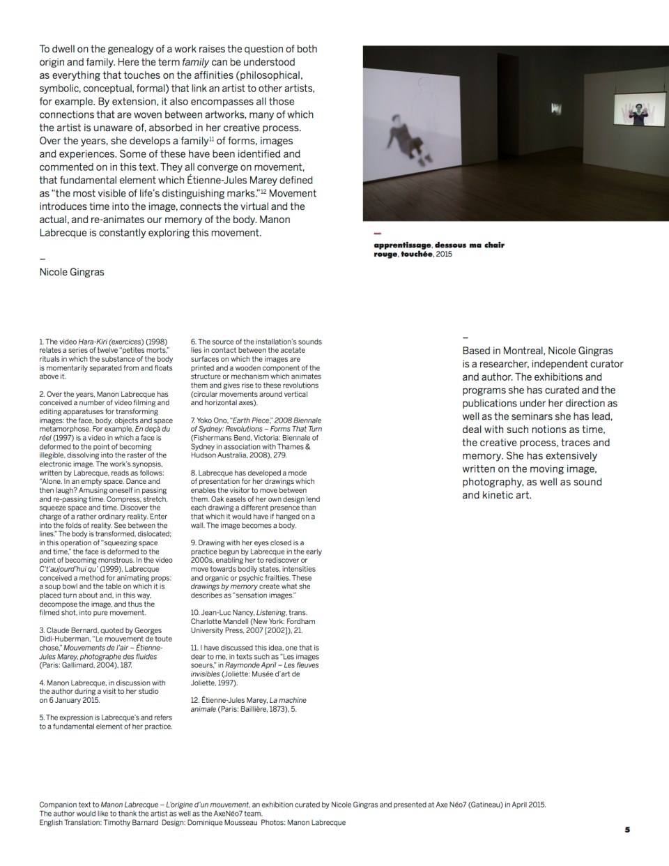 genealogy, text Nicole Gingras, expo Manon Labrecque, 2015