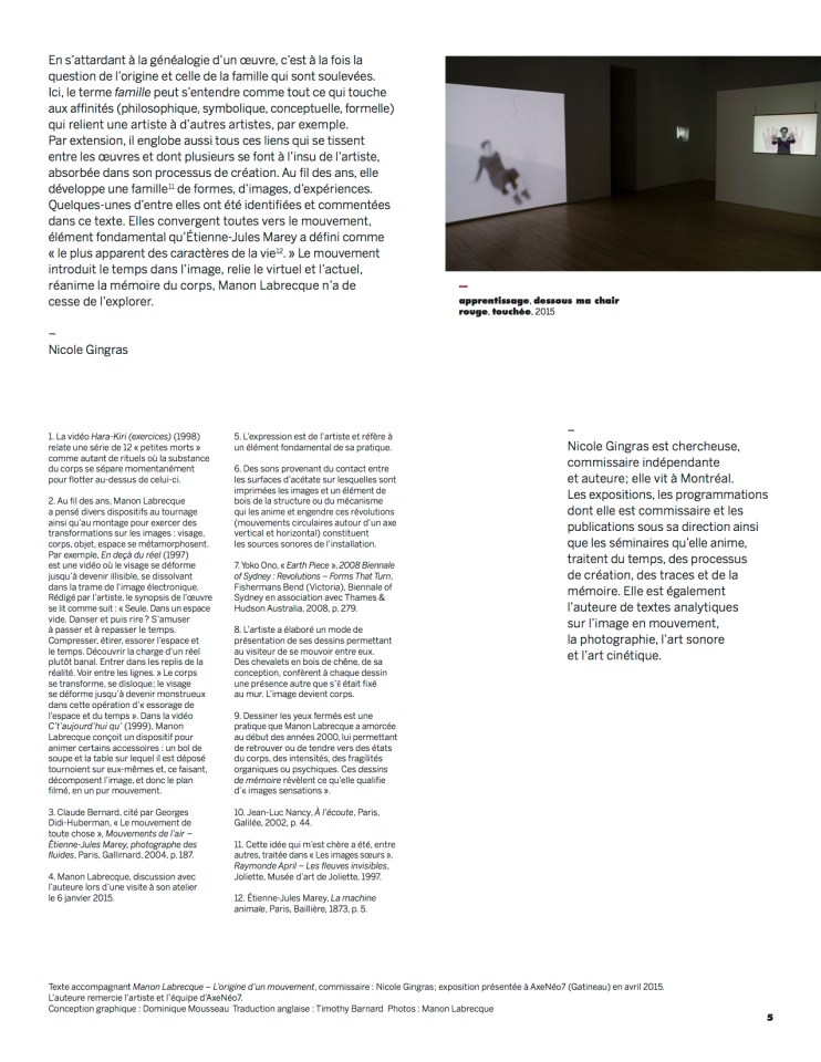 généalogie,texte Nicole Gingras, expo Manon Labrecque,2015