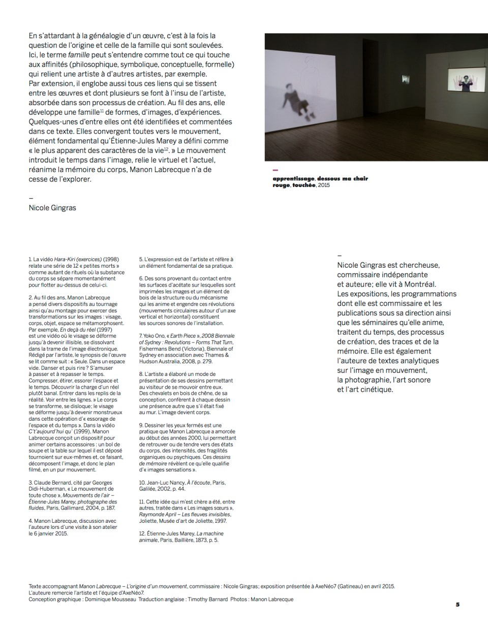 généalogie,texte Nicole Gingras, expo Manon Labrecque,2015